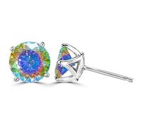 diamond ring, Moissanite Stud Earrings 2ct Round Cut D Color VVS1 clarity 925 Sterling Silver Diamond for Women for with Certificate(Seven Colors)