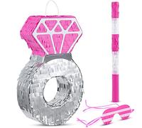 Diamond Ring Piñata for Engagement Princess Piñata Bridal Bachelorette Party Supplies Wedding Theme Decoration with Blindfold and Stick, 15 x 10 x 3 Inches(Pink)