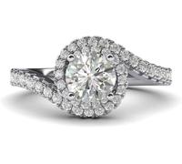 diamond ring， Women Solid Sterling Silver Opulence Twisting Halo 1 Carat Simulated Brilliant Round Diamond Engagement Ring
