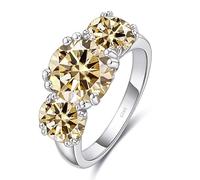 Diamond rings, 5cttw Yellow/Blue/Pink Moissanite Wedding Band for Women 3 Stone D Color VVS1 Diamond Rings 925 Sterling Silver Anniversary Engagement with Certificate(Light Yellow,8)