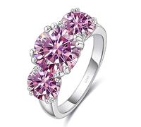 Diamond rings, 5cttw Yellow/Blue/Pink Moissanite Wedding Band for Women 3 Stone D Color VVS1 Diamond Rings 925 Sterling Silver Anniversary Engagement with Certificate(Pink,8)