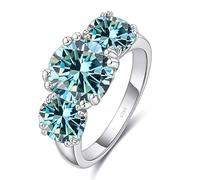Diamond rings, 5cttw Yellow/Blue/Pink Moissanite Wedding Band for Women 3 Stone D Color VVS1 Diamond Rings 925 Sterling Silver Anniversary Engagement with Certificate(Blue,8)