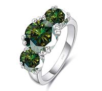 Diamond rings, 5cttw Yellow/Blue/Pink Moissanite Wedding Band for Women 3 Stone D Color VVS1 Diamond Rings 925 Sterling Silver Anniversary Engagement with Certificate(Green,8)