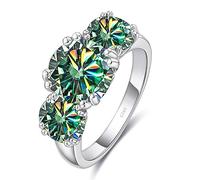 Diamond rings, 5cttw Yellow/Blue/Pink Moissanite Wedding Band for Women 3 Stone D Color VVS1 Diamond Rings 925 Sterling Silver Anniversary Engagement with Certificate(Blue Green,8)