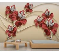 Diamond Rose Floral Mural 3D Red Rose Wall Murals Modern Nordic Light Luxury Mural Wallpaper No Foaming Wall Decal for Living Room Bedroom Home Decoration 100 x 70 cm