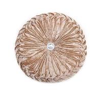 Diamond Round Cushions Stitched Filled Crushed Velvet Beautiful Diamante Sofa Cushion Bed Cushion Small & Large (2x Small 14"x14", Beige)