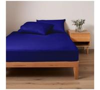 Diamond Royal Blue Double Fitted Sheet, Luxury Polycotton Bedsheets For Double Bed, 180 Thread Count Breathable Non Iron Bedding