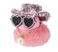 Diamond Rubber Duck, 2x2.17 Inch Car Ornaments Duck with Cowboy Hat & Sunglasses & Pearl Pendant Necklace Funny Dashboard Decorations Cool Office Car Accessory (Pink)