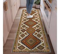 Diamond Runner Rug, Bohemian Rustic Triangle Zigzag Pattern Fall Earthy Red Low Pile Edge Binding Home Rectangle Carpet for Kitchen Laundry Room Doorway Entryway Decor 2x6 Ft