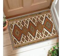 Diamond Runner Rug, Bohemian Rustic Triangle Zigzag Pattern Fall Earthy Red Non-Slip Doormat Rectangle Throw Rug Non Shedding for Kitchen Laundry Room Doorway Entryway Decor 2x3 Ft