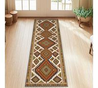 Diamond Runner Rug, Bohemian Rustic Triangle Zigzag Pattern Fall Earthy Red Non-Slip Edge Binding Home Rectangle Carpet for Kitchen Bathroom Entryway Bedside Decor 2x5 Ft