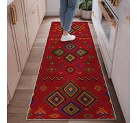 Diamond Runner Rug, Bohemian Tribal Arrowhead Triangle Fall Red Non-Slip Edge Binding Home Rectangle Carpet for Kitchen Entryway Laundry Room Bedside Decor 2x6 Ft