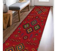 Diamond Runner Rug, Bohemian Tribal Arrowhead Triangle Fall Red Non-Slip Soft Rectangle Carpet Stain Resistant for Kitchen Entryway Bedside Doorway Hallway Decor 2x8 Ft
