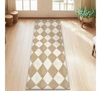 Diamond Runner Rug, Modern Minimalistic Geometric Textured N/a Beige Low Pile Indoor Rectangle Carpet Non Shedding for Kitchen Doorway Entryway Bedside Decor 2x5 Ft
