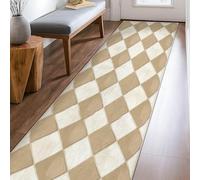 Diamond Runner Rug, Modern Minimalistic Geometric Textured N/a Beige Non-Slip Home Floor Rectangle Print Carpet for Kitchen Bedside Entryway Hallway Decor 2x8 Ft