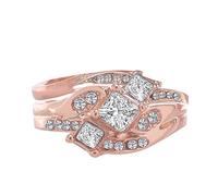 Diamond Set Women's Wedding Engagement Ring Gold Rose Gold Imitation Diamond Zircon Ring Solid Stacking Rings (Rose Gold, 11)