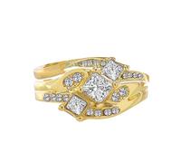 Diamond Set Women's Wedding Engagement Ring Gold Rose Gold Imitation Diamond Zircon Ring Solid Stacking Rings (Gold, 8)