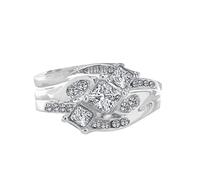 Diamond Set Women's Wedding Engagement Ring Gold Rose Gold Imitation Diamond Zircon Ring Solid Stacking Rings (Silver, 8)