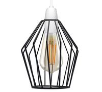 Diamond Shape Black Pendant Ceiling Light Modern Diamond Metal Wire Basket Cage Desk Lamp with Contemporary Linen Lampshade for Bedside Table Lamp Home Office
