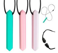 Diamond Shape Chew Toys, 3 Pack Sensory Chew Necklace Silicone Chews Pendant Silicone Teething Necklace Chewy Toys for Teething Babies Oral Motor Anxiety Autistic Children