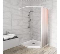 Diamond Shaped Shower Curtain Rail Rack (Both Sides: 43-65cm, Middle:51-66cm) Stretchable True 304 Stainless Bathroom Bathtub Corner Rack White