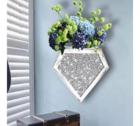 Diamond-Shaped Wall Mounted Vase with Crushed Crystal Design, 20x20x13cm, Geometric Mirrored Planter