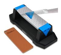 Diamond Sharpening Stone Kit, 3 Side Grit 400/1000/8000 Knife Sharpener for Sharp Blade, Premium Diamond & Ceramic Whetstone with Angle Guide, Non-Slip Base & Leather Strop