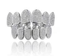 Diamond Silver Grillz Gold Teeth Grills for Teeth Diamond Vampire Fangs Grillz Gold Plated Shiny Hip Hop Teeth Grillz Diamond Gold Grillz, Medium, cubic-zirconia diamond, Cubic Zirconia