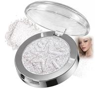 Diamond Silver Shimmer Eyeshadow Powder In Compact - Smooth Blendable Crystal Sparkle For Glamorous Party Evening Eye Makeup, Long Lasting Pressed With High Shine Effect, Portable Mirror Case