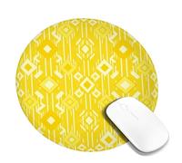 Diamond Small Mouse Pad, Modern Abstract Geometric Lines Summer Yellow Round Rubber Non Slip Portable Mini Desk Mousepad Idea for Home Office Desk Laptop Gamers Gift Round 8x8 Inch