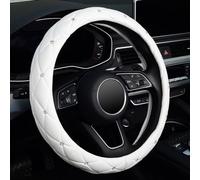 Diamond Soft Leather Steering Wheel Cover with Bling Crystal Rhinestones, Universal 15 inch, Pure White Protect the steering wheel