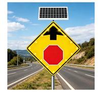 Diamond Solar LED Stop Ahead Sign 24", Engineering-Grade Membrane Heavy Duty Metal Frame Road Warning Sign(30'')