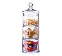 Diamond Star 14.5" 3 Tier Decorative Round Glass Storage Jars with Lids, Decorative Round Stackable Snack Storage Canister with Lid for Sweets, Animal Treats, Nuts, Coffee Bean and Building Blocks