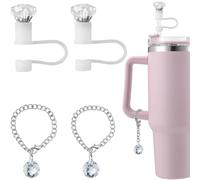 Diamond Straw Cover Cap for Stanley Cup Accessories, Cute White Silicone Straw Toppers for Tumbler, Charms for Stanley, Crystal Prisms Suncatcher Ball Water Cup Pendant for Handle Chain