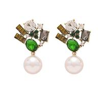 Diamond-studded imitation pearl geometric earrings, featuring a unique and niche style with a sophisticated and elegant touch