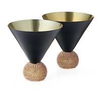 Diamond Studded Martini & Cocktail Glasses Set of 2, Rhinestone Diamonds Stemless Crystal Ball Base, 10.5 oz, Shiny Style Crystal, Beautiful Hosting, Wedding, Everyday Rhinestones Glass Black & Gold