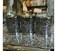 Diamond Style Crystal containers for Coffee Tea Sugar Kitchen Storage tins, Canisters, Jars. Jars Set Tea Coffee Sugar Crushed Diamond Loose Jewel Black Silver Crystal Ideal for Gift to Love One's