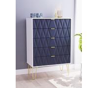 Diamond Tall Chest of Drawers Grey & White 5 Drawers 109cm