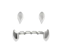 Diamond Teeth Grillz for Men Women, Hip Hop bucktooth Silver Gold Grills for your teeth Top and Bottom, Rapper Costume Mouth Grillz with Silicone Molding Bars, One Size, brass, No Gemstone