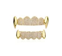 Diamond Teeth Grillz for Men Women, Hip Hop bucktooth Silver Gold Grills for your teeth Top and Bottom, Rapper Costume Mouth Grillz with Silicone Molding Bars, One Size, brass, No Gemstone