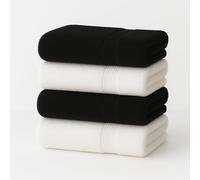 Diamond Tex 4 Pack Cotton Face Cloth Set 30 x 30 cm Flannel Washcloth Towels Extra Absorbent & Quick Dry Hotel Gym, Golf, Spa (Black, White)