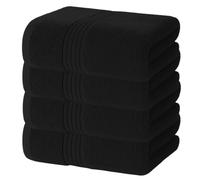 Diamond Tex Bath Towels Large with Hanging Loop (4Pcs, 80 x 140cm) - Luxury 100% Egyptian Cotton Ring Spun 600 GSM Thick Bathroom Towel Set - Quick Dry, Hotel Quality Gym Spa Shower (Black)