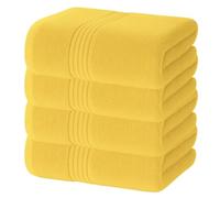 Diamond Tex Bath Towels Large with Hanging Loop (4Pcs, 80 x 140cm) - Luxury 100% Egyptian Cotton Ring Spun 600 GSM Thick Bathroom Towel Set - Quick Dry, Hotel Quality Gym Spa Shower (Yellow)