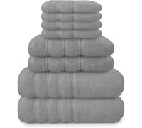 Diamond Tex Luxury 8 Pcs Towels Bale Set 100% Egyptian Cotton Face Cloth, Hand Towel, Jumbo Bath Towel 600-GSM Soft and Absorbent Gym, Golf, Spa, Beach Towels (Grey)