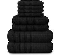 Diamond Tex Luxury 8 Pcs Towels Bale Set 100% Egyptian Cotton Face Cloth, Hand Towel, Jumbo Bath Towel 600-GSM Soft and Absorbent Gym, Golf, Spa, Beach Towels (Black)