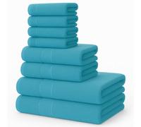 Diamond Tex Luxury 8 Pcs Towels Bale Set 100% Egyptian Cotton Face Cloth, Hand Towel, Jumbo Bath Towel 600-GSM Soft and Absorbent Gym, Golf, Spa, Beach Towels (Teal/Turquoise)