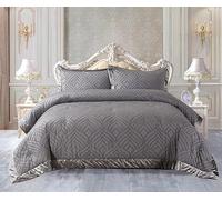 Diamond Tex Luxury Tufted Velvet Quilted Bedspread Comforter Set 3 Piece Super Soft Bed Throw Crushed Velvet Edges Bedding Set Coverlet with Pillow cases (Super King, Grey) (Grey, Super King)