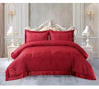 Diamond Tex Luxury Tufted Velvet Quilted Bedspread Comforter Set 3 Piece Super Soft Bed Throw Crushed Velvet Edges Bedding Set Coverlet with Pillow cases (Super King, Grey) (Burgundy, Super King)