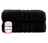 Diamond Tex Pack of 2, 4 Jumbo Bath Sheets (75 x 150 cm, 500-GSM) Large Towels Super Soft 100% Egyptian Cotton Highly Absorbent & Quick Dry XL Bathroom Towels (Black, 2)