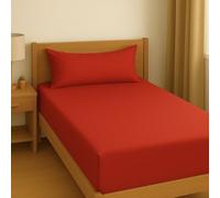 Diamond Tex Single Fitted Sheet - Plain Dyed Poly Cotton 25cm Deep Fitted Sheets Single Bed Non Iron Easy Care 200 Thread Count Hypoallergenic & Fade Resistant Bed Sheet (Red, 90 x 190 cm)